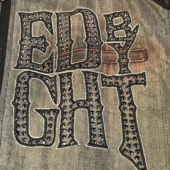 Vintage Large Jaded By Knight Lost Angels Denim Leather/Lamb Skin Moto Jacket - Picture 6 of 13